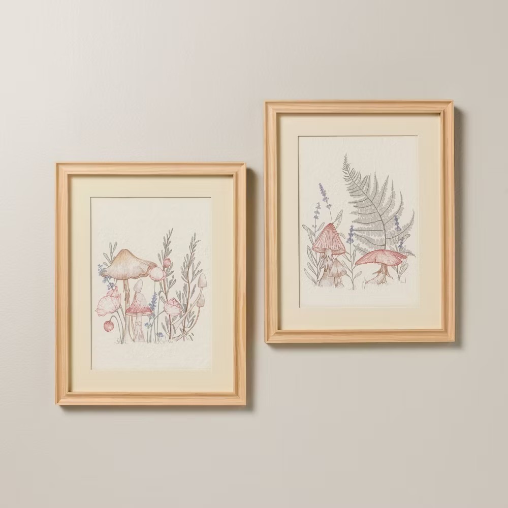 2pk Mushroom Wooden Framed Wall Art Set 14x11 - Hearth & Hand Magnolia, Target